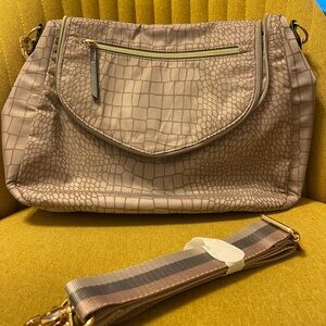 Stella & Dot Taupe Crocodile Pattern Shoulder Bag